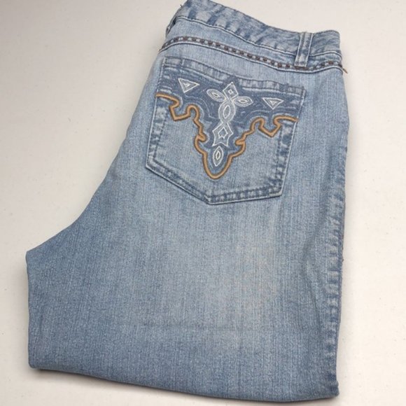 VINTAGE TRIBAL FACTORY DENIM CAPRIS 8/29x20 😎 - Picture 1 of 13